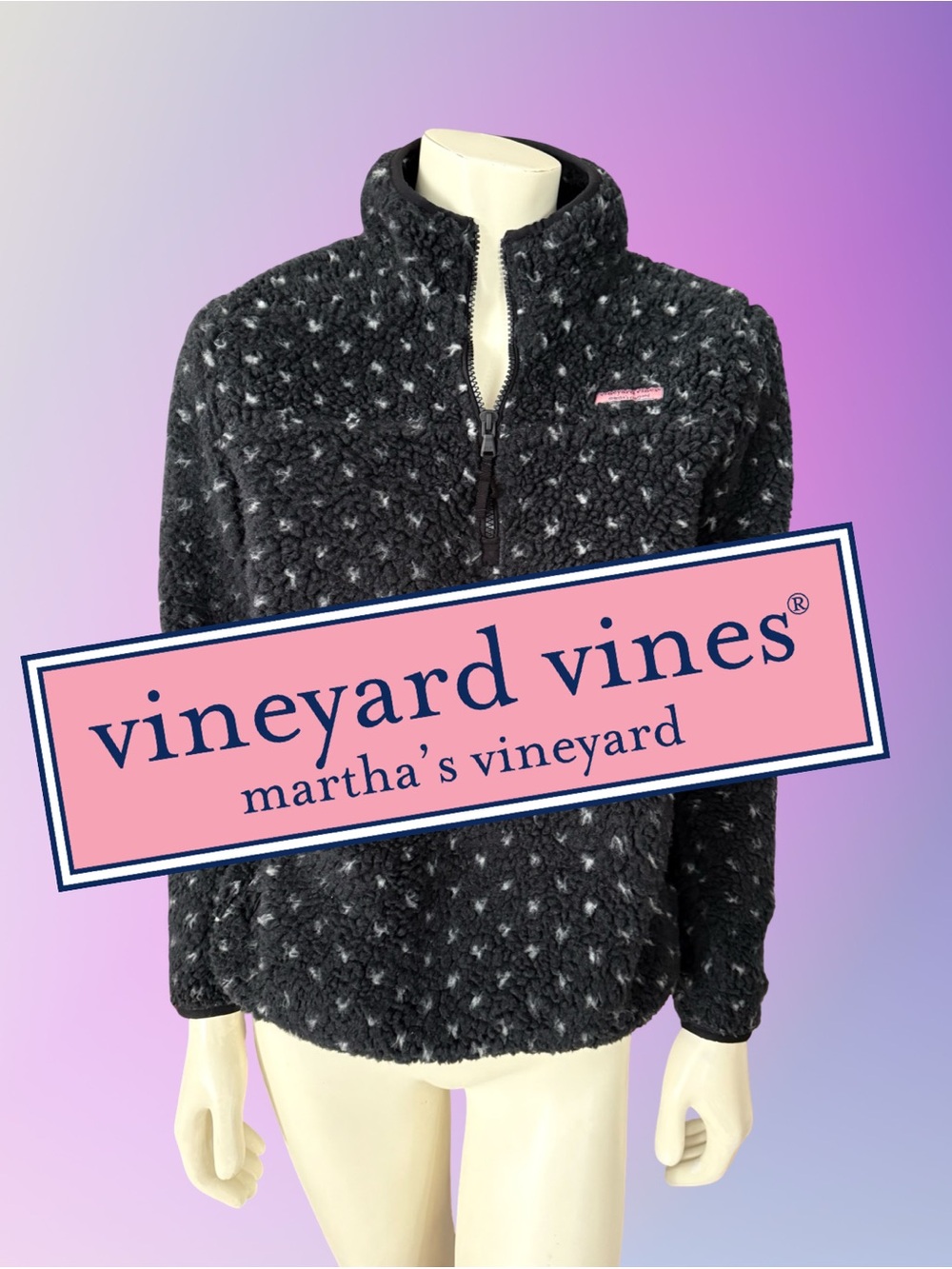 Vineyard Vines Black Fleece Quarter-Zip Teddy Jacket